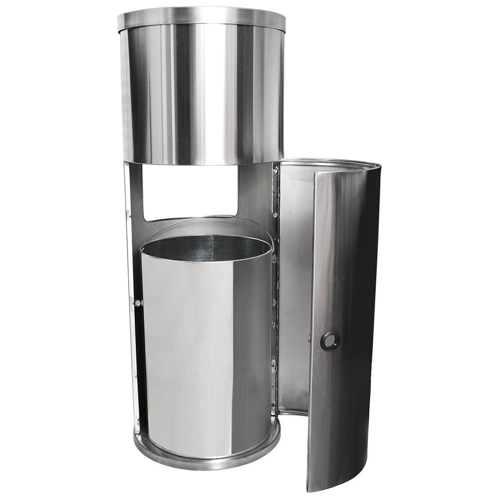 Free Standing Wipe Dispenser - Stainless Steel Model with Trash Receptacle - for Disinfecting Wipes