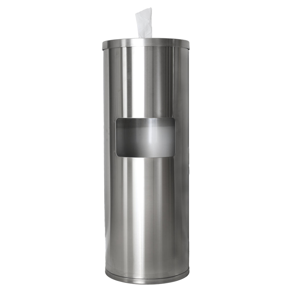 Stainless Steel Floor Stand Wipe Dispenser with Built-In Trash Receptacle