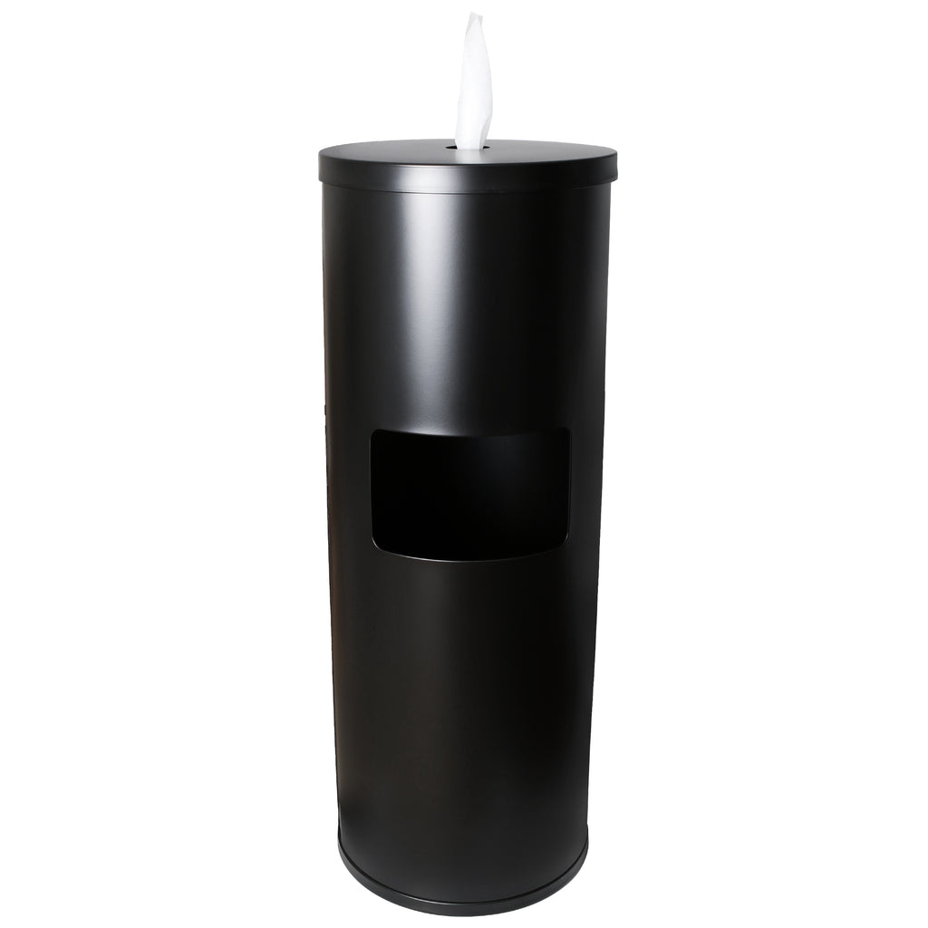 Black Steel Wipe Dispenser Floor Stand for Disinfecting Wipes on Rolls