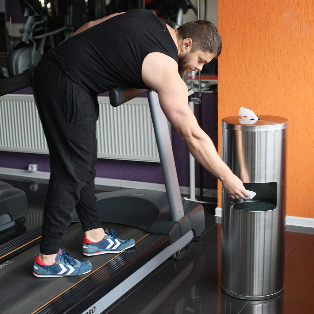 wipe dispenser and trash can combo - for gyms